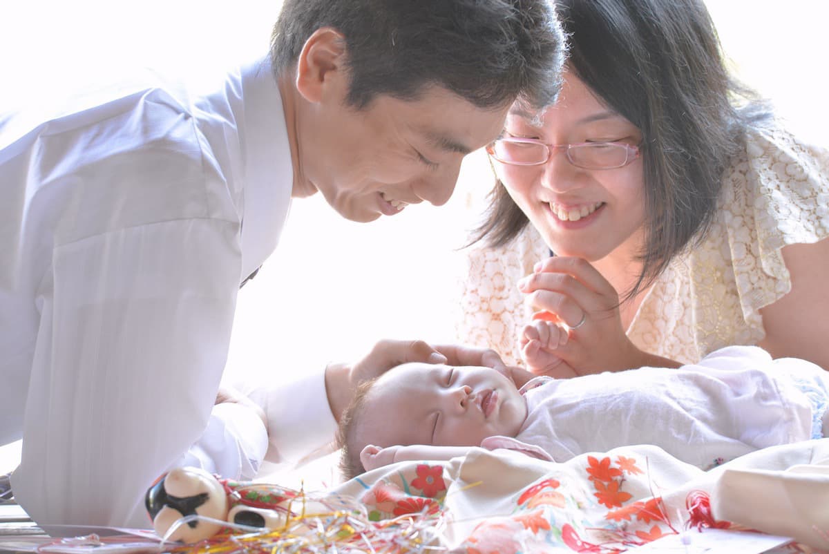 神社でのお宮参りの写真