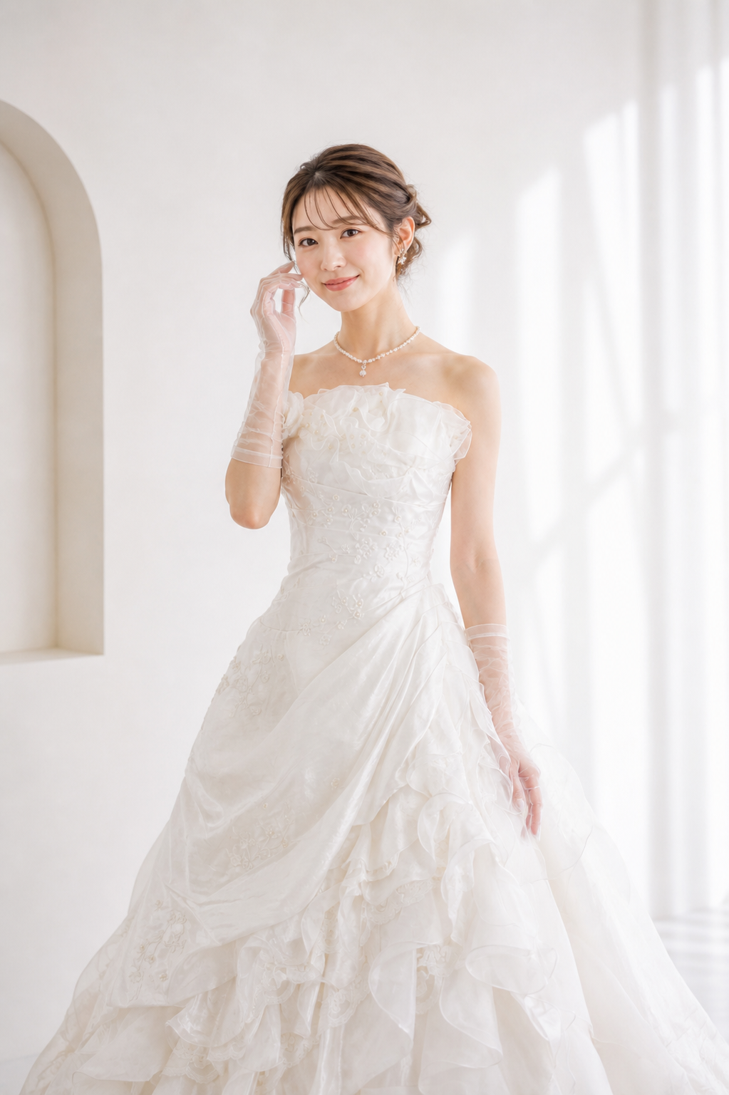 ウェディングドレスを着た女性