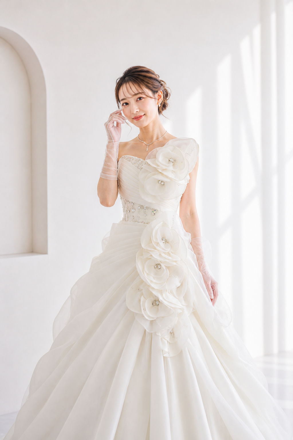 ウェディングドレスを着た女性