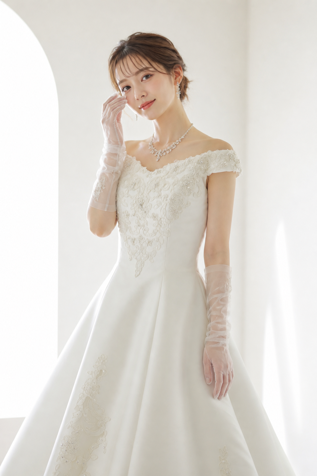 ウェディングドレスを着た女性