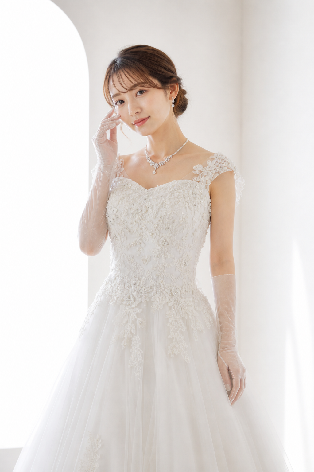 ウェディングドレスを着た女性