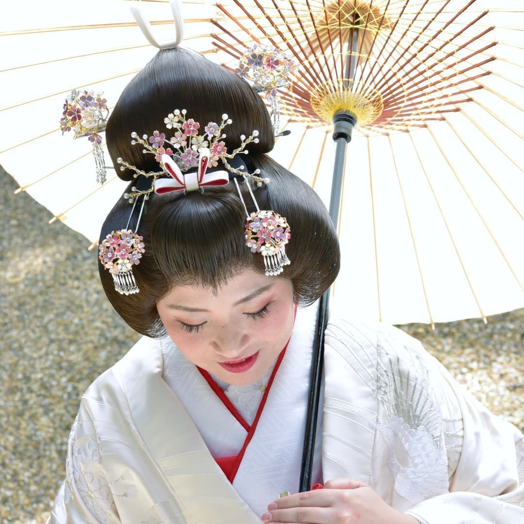 結婚式髪型:花かんざし③ピンク