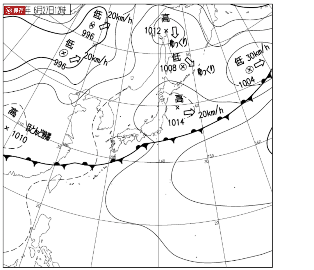 前撮りが雨予報の天気図