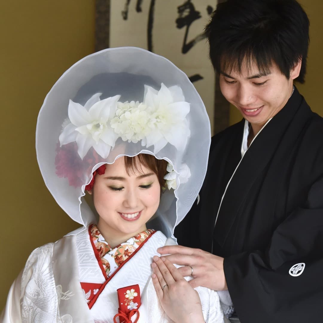 結婚式白無垢かつら綿帽子の写真