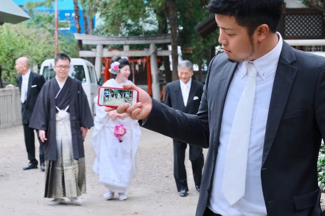 白無垢で茨木神社の結婚式