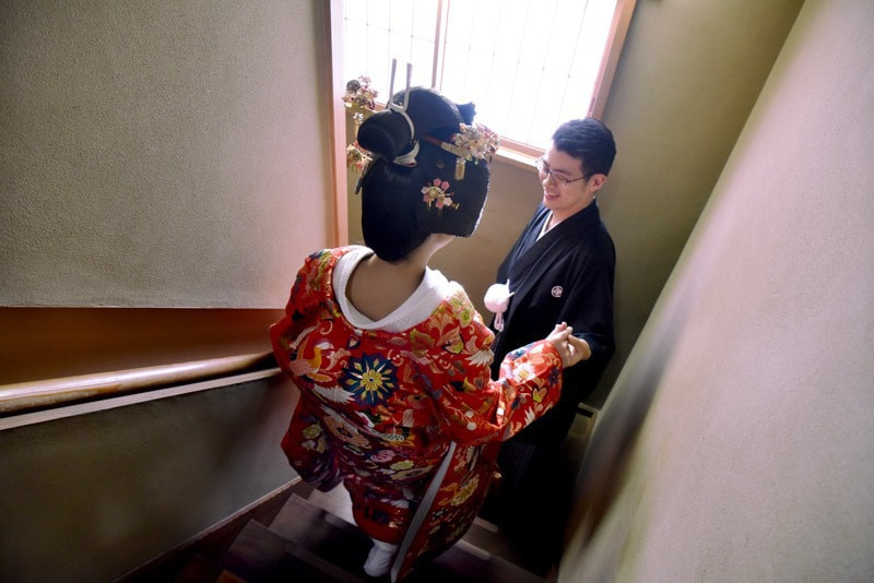 京都の上賀茂神社での神前結婚式の写真