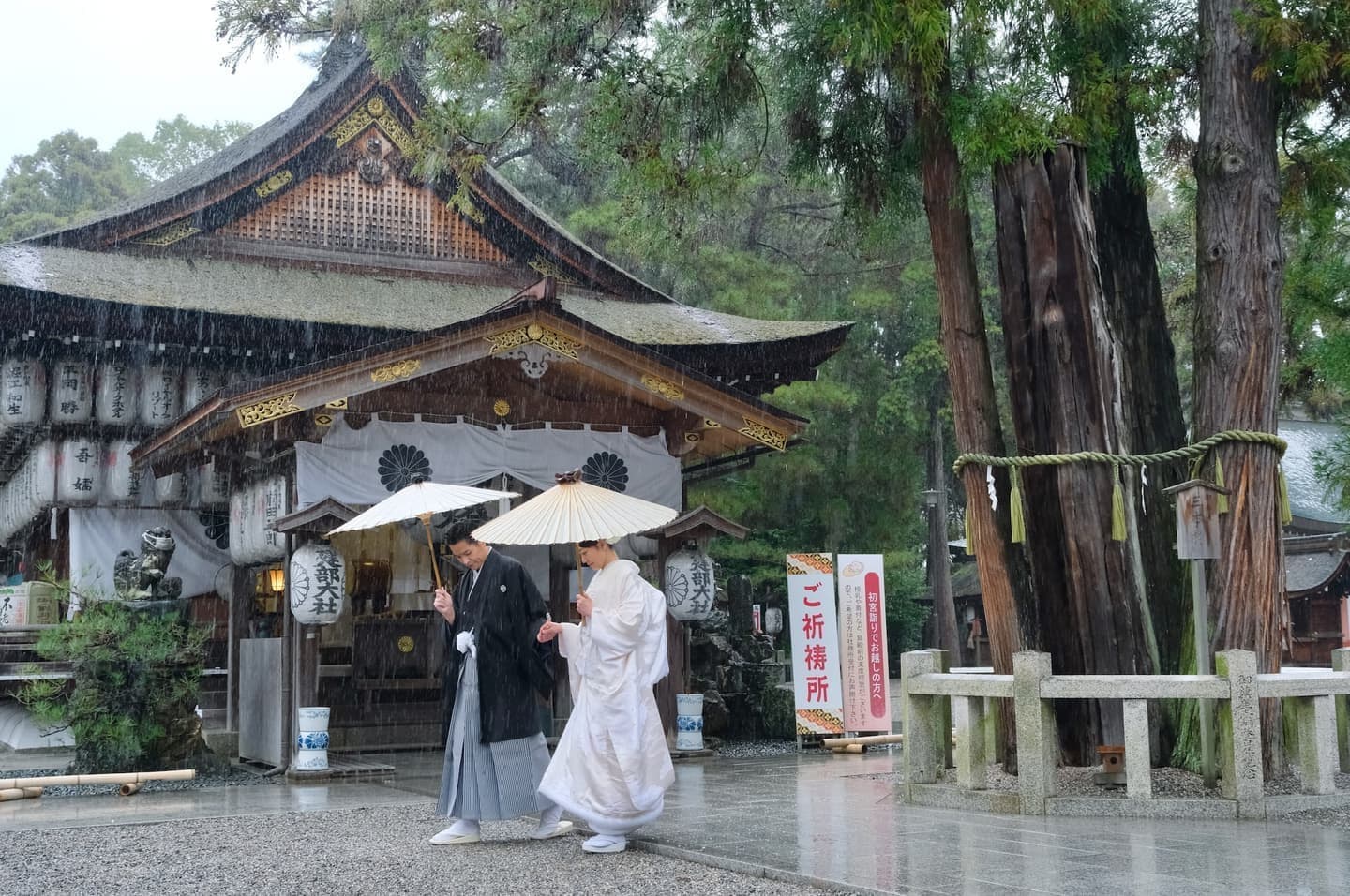 和装衣装で建部大社で結婚式の写真