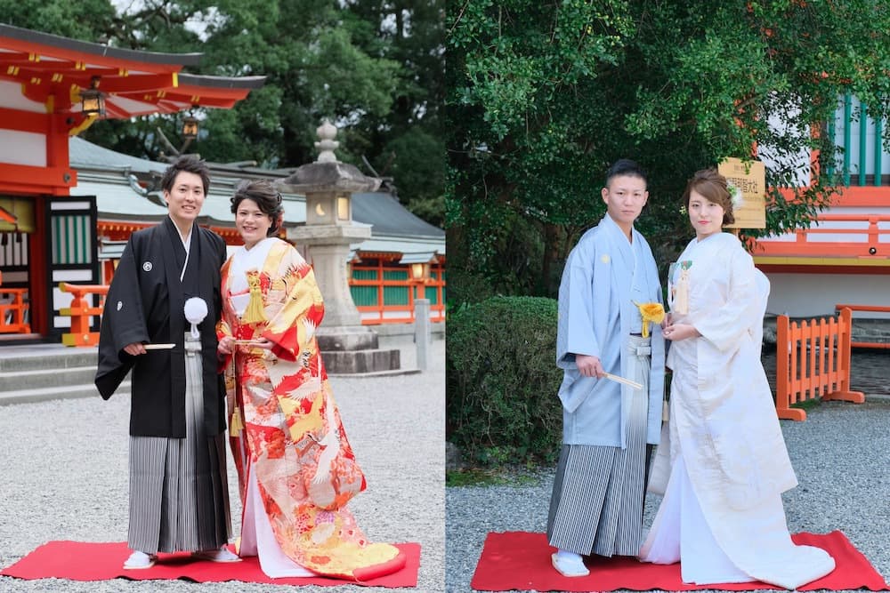 神社での結婚式の写真