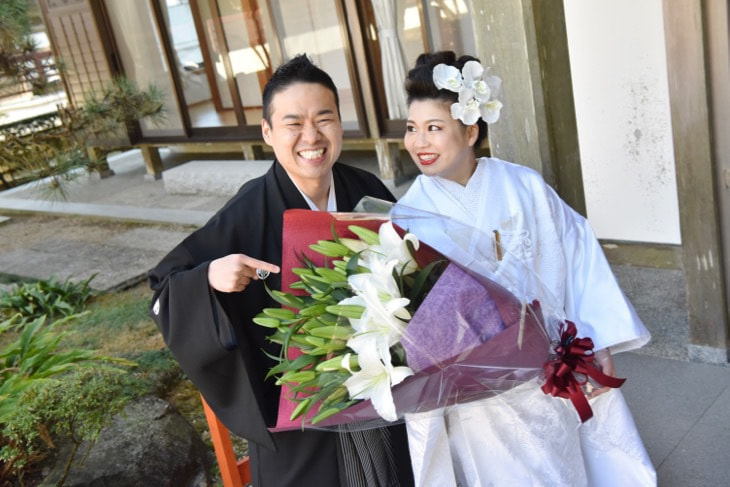 熊野那智大社の結婚式の白無垢洋髪