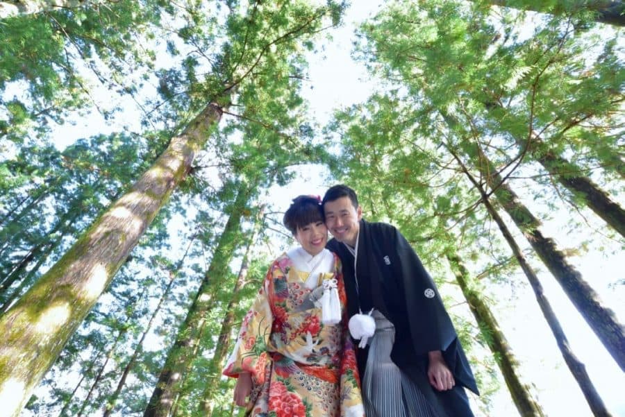 熊野本宮大社の結婚式の白無垢綿帽子