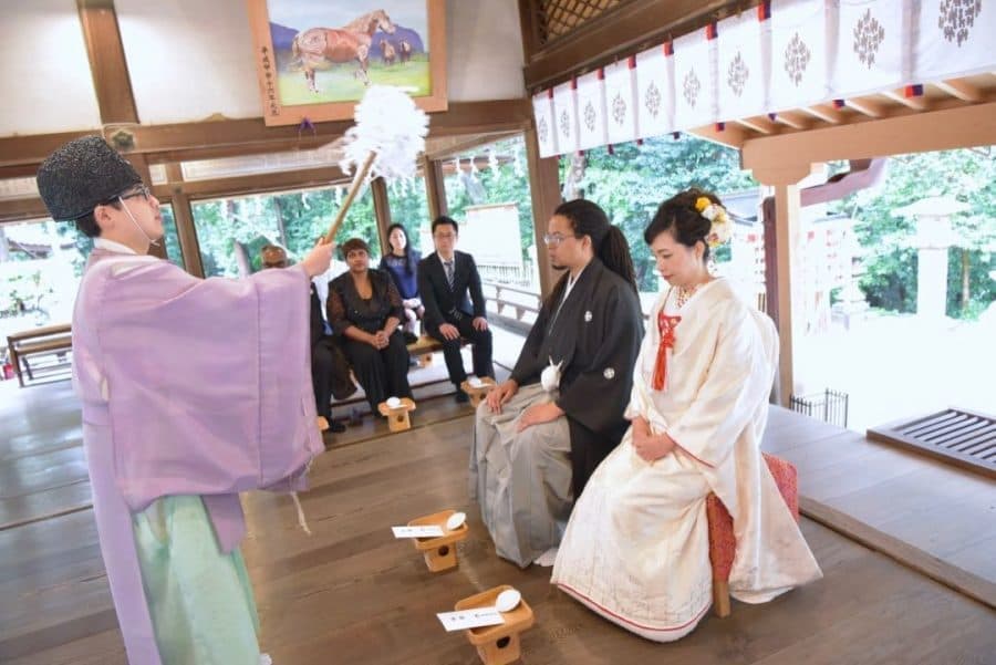 往馬大社での神前結婚式の写真