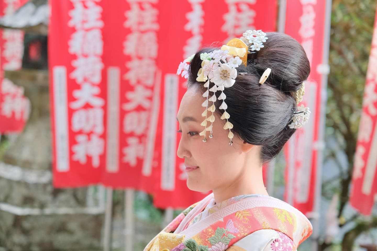 玉置神社で結婚式の花嫁