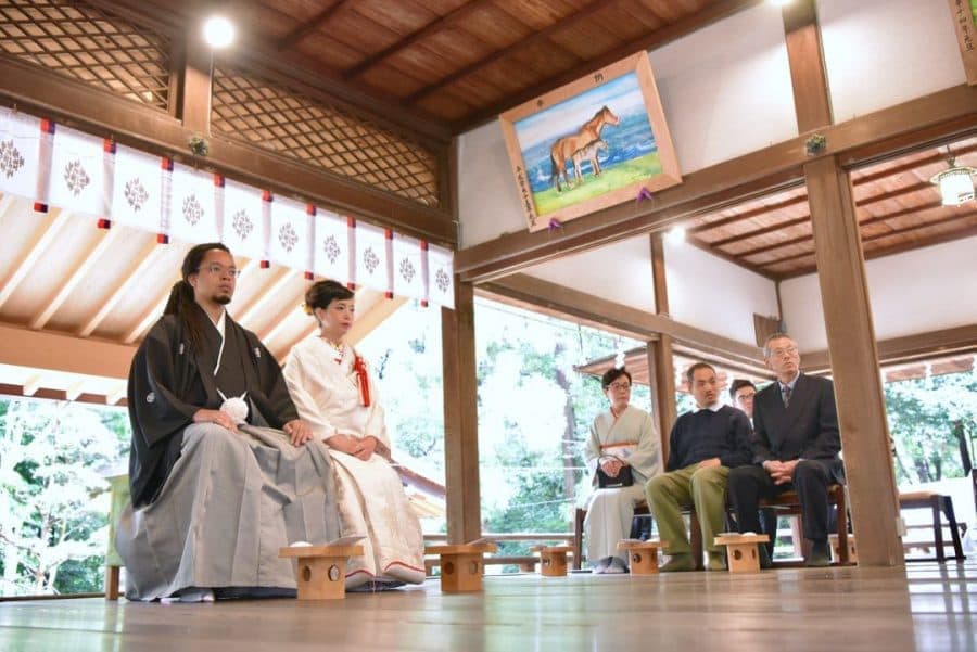 往馬大社での神前結婚式の写真