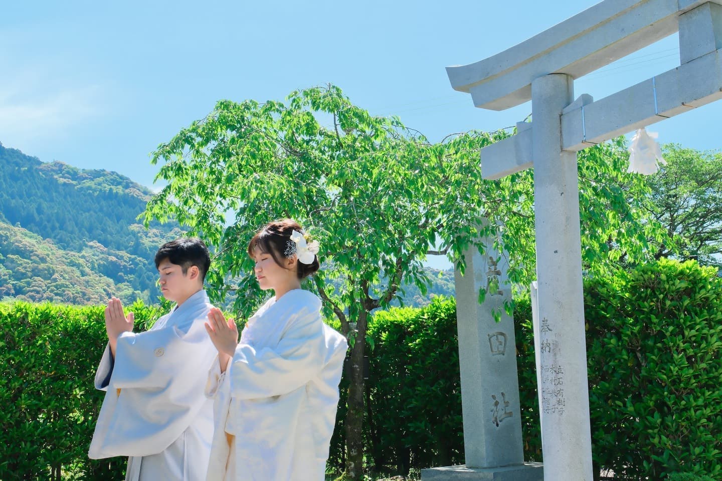 熊野本宮大社で結婚式の花嫁