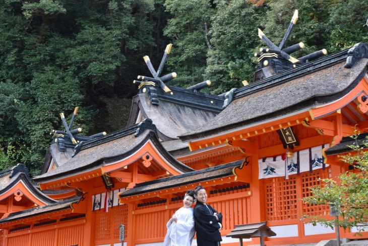 熊野那智大社の結婚式の白無垢洋髪
