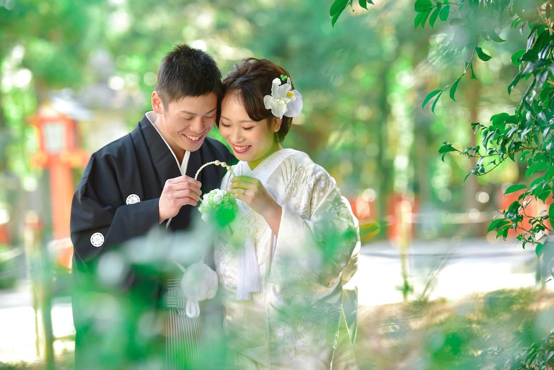 神社での和装結婚式の写真