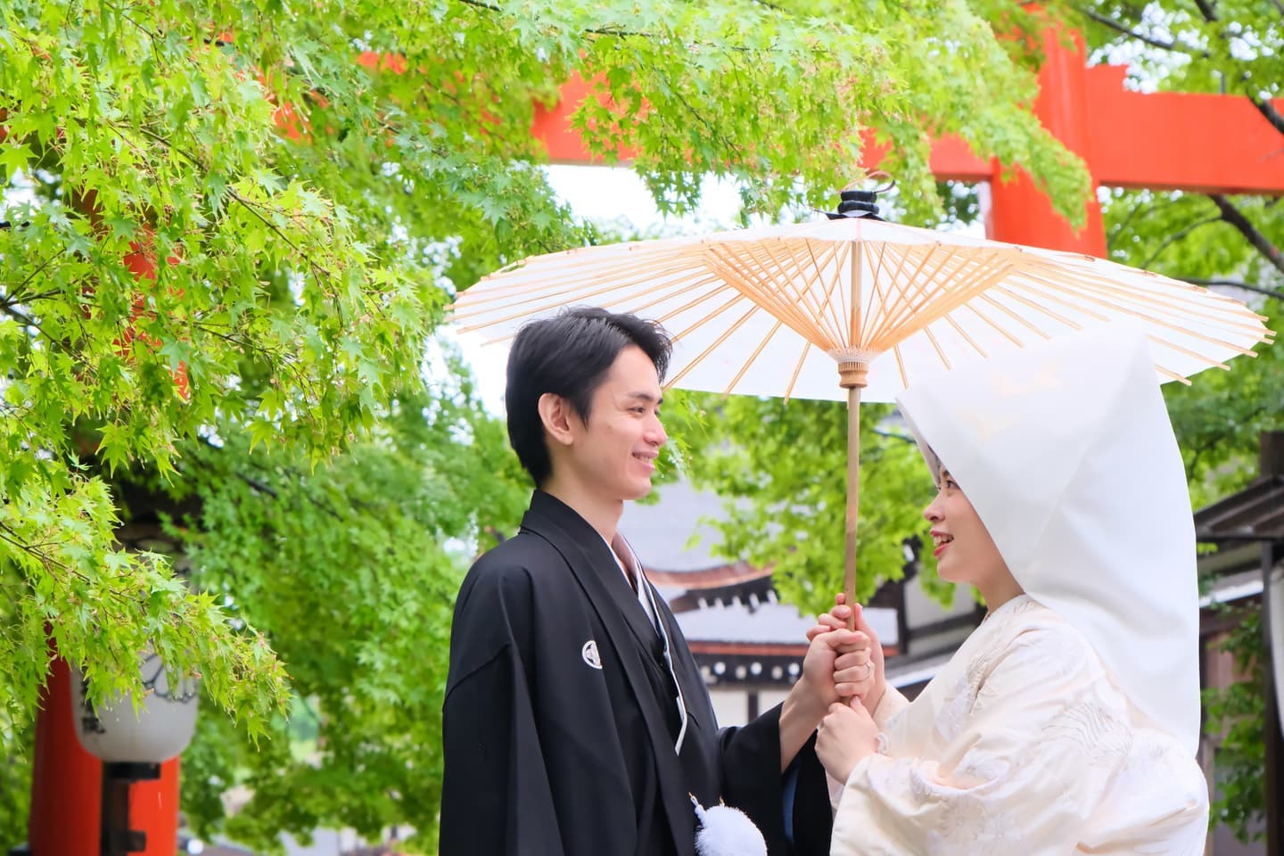 白無垢での神社和装結婚式の写真