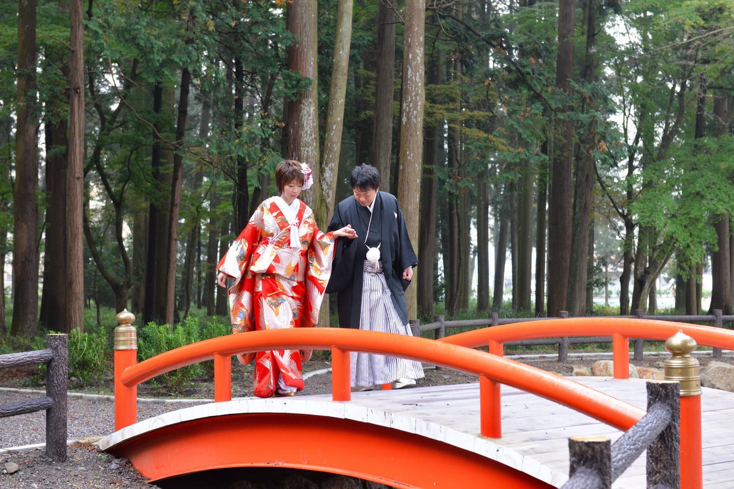 田村神社で結婚式の新郎と綿帽子の花嫁