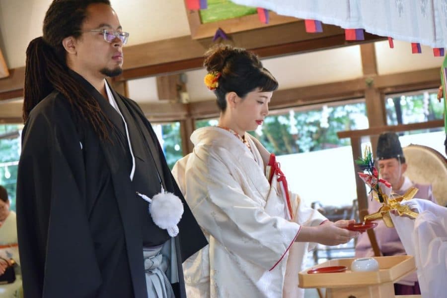 往馬大社での神前結婚式の写真