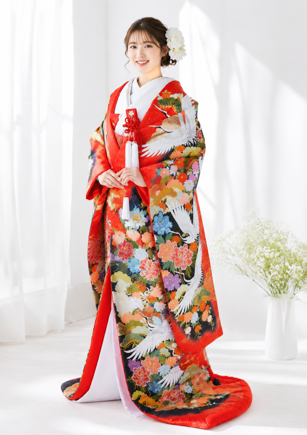 赤と黒色の色打掛を着た花嫁