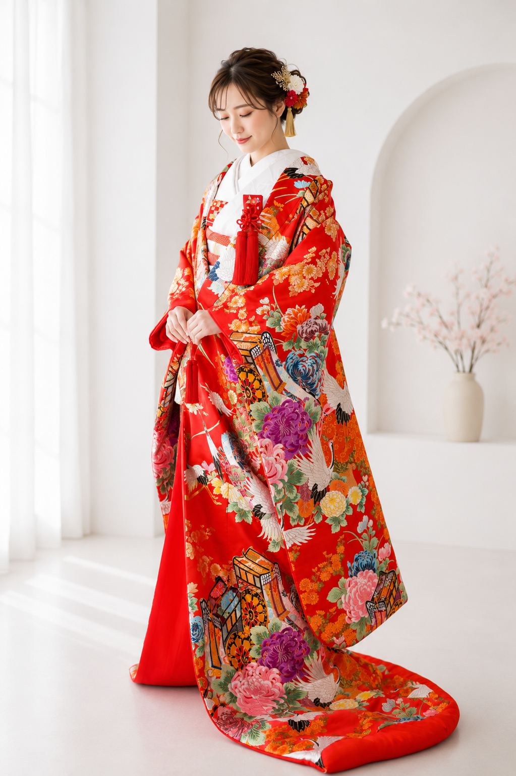 赤い色打掛を着た花嫁様