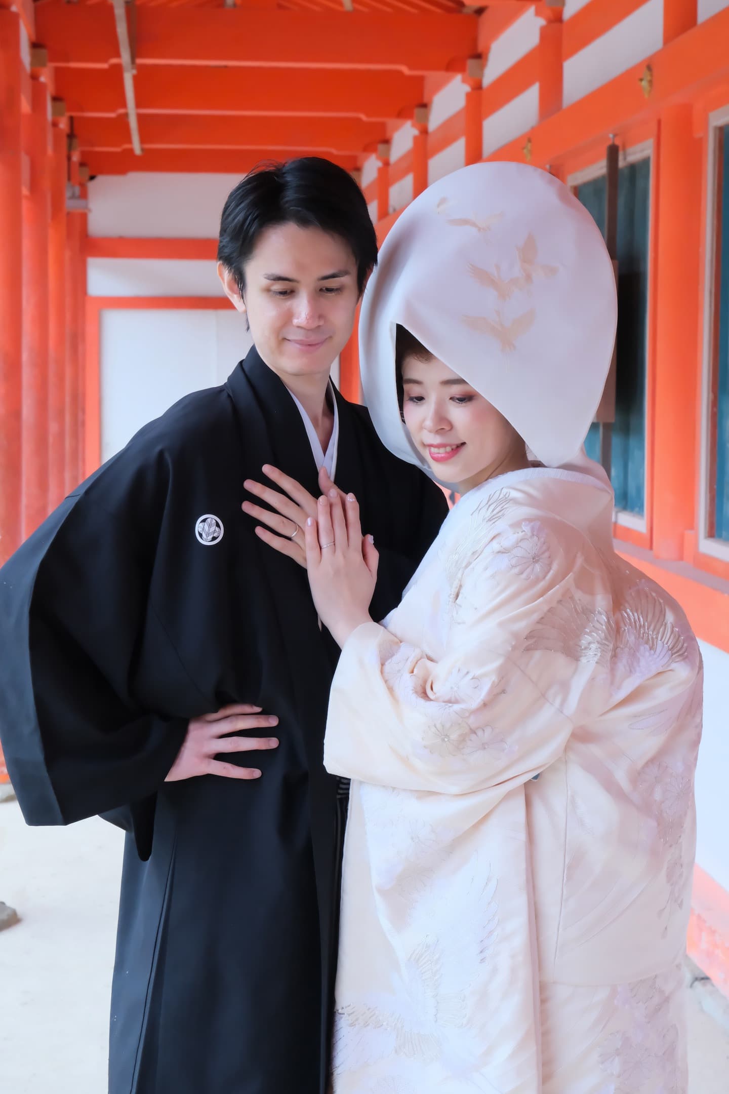 綿帽子での結婚式の写真