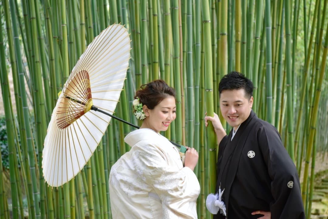 京都の竹林茶室で前撮り