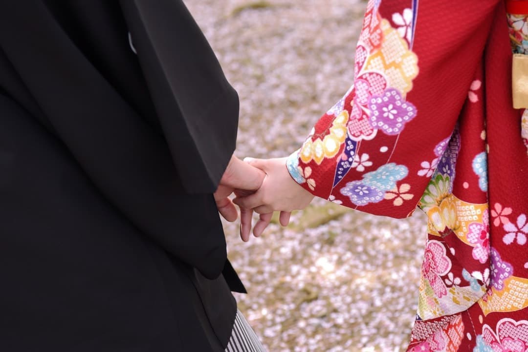 奈良の桜で和装前撮りフォトウエディングの写真