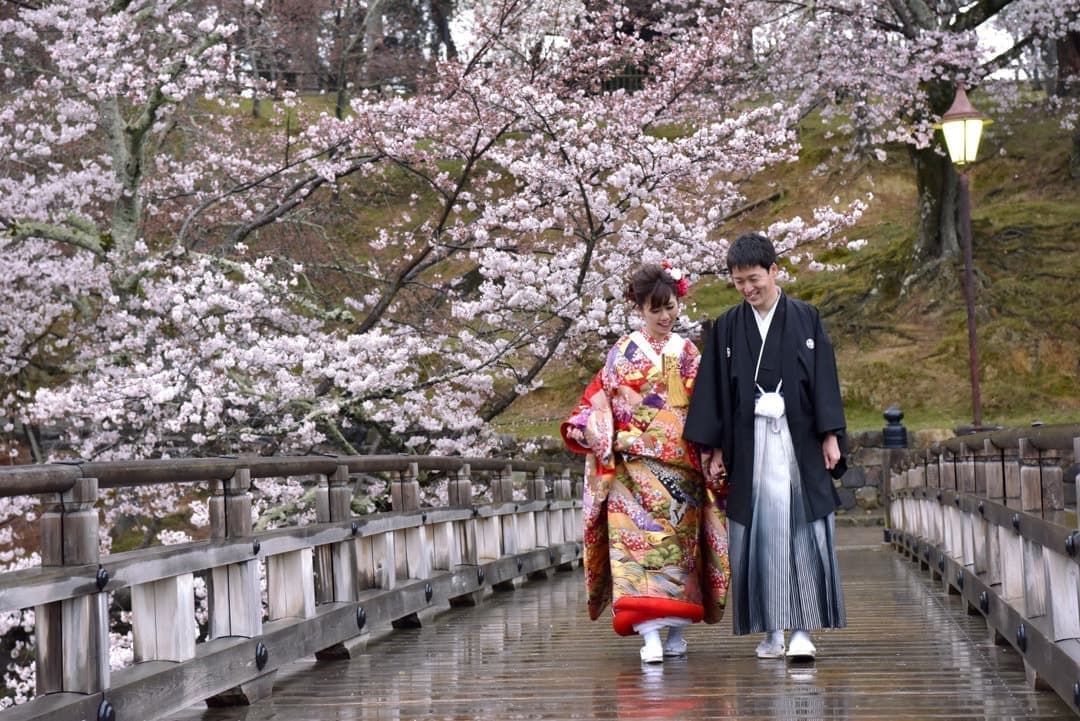 奈良の桜で和装前撮りフォトウェディングの写真