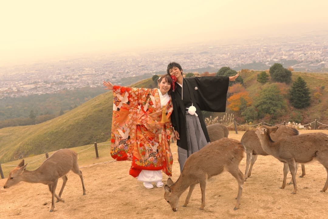 奈良の紅葉で和装前撮りフォトウェディングの写真