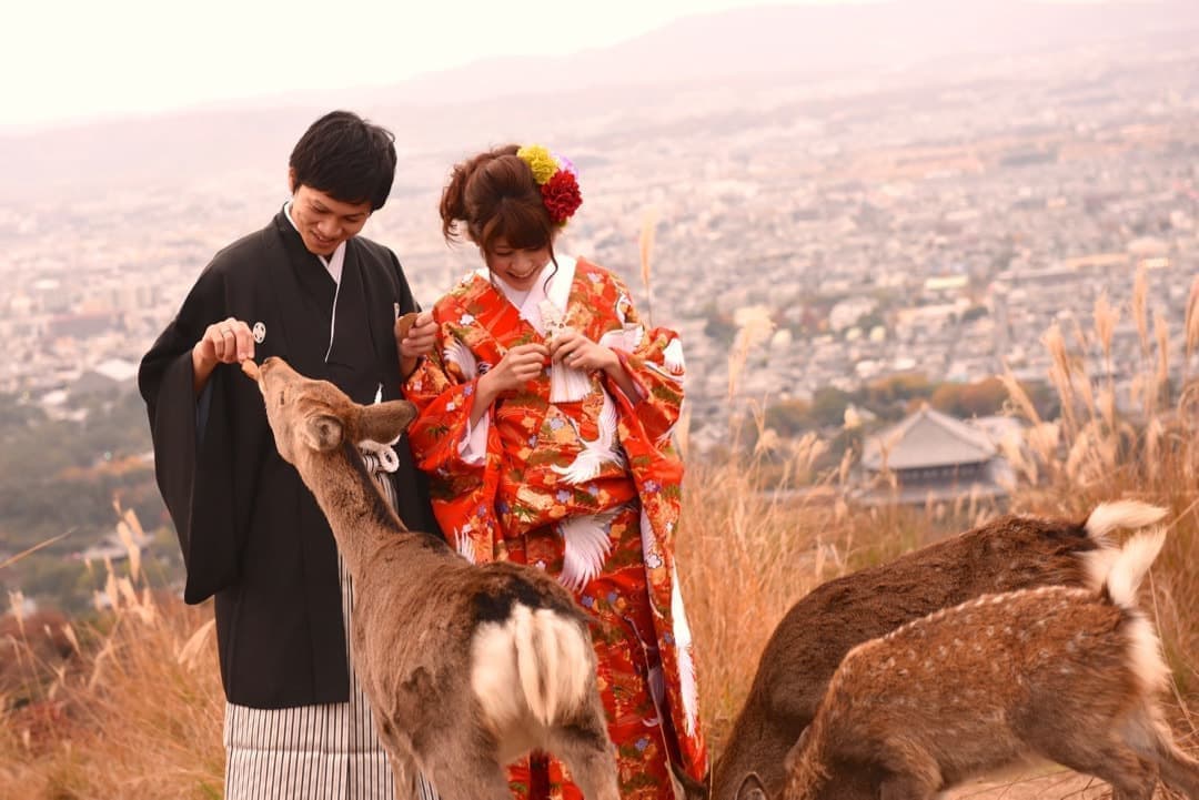 奈良の紅葉で和装前撮りフォトウェディングの写真