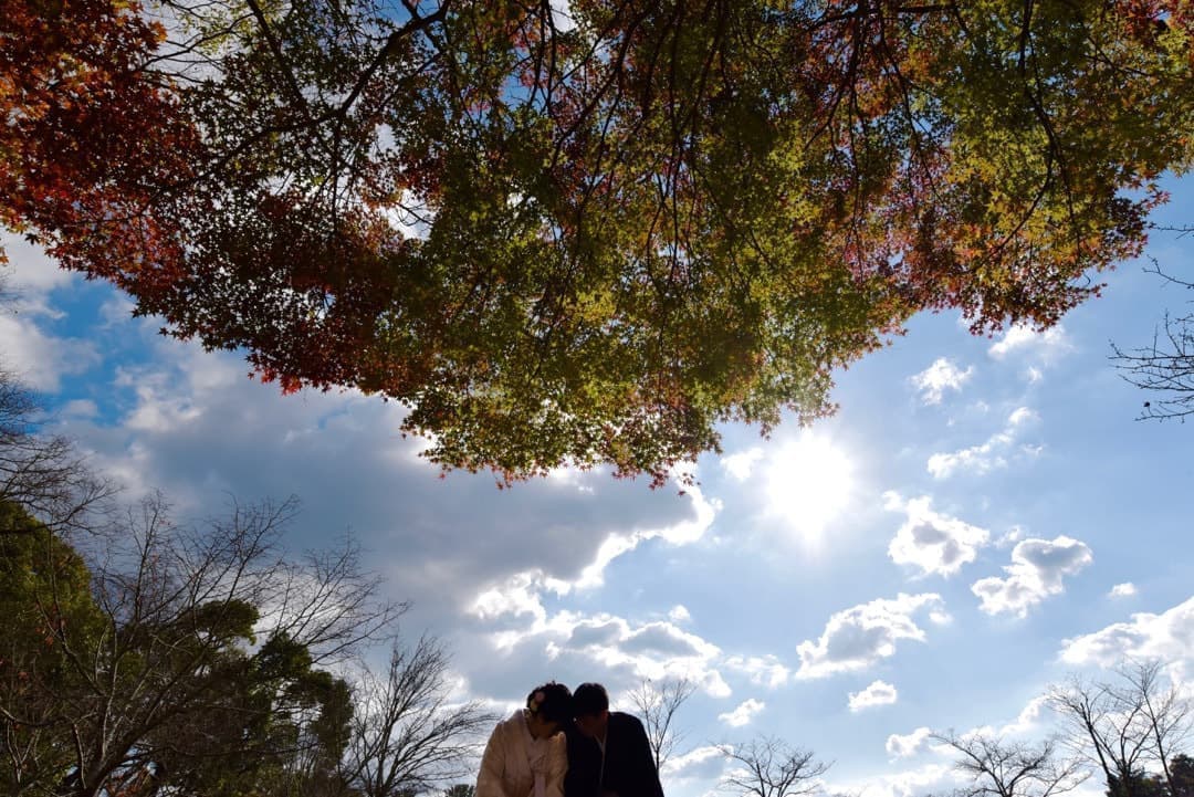 奈良の紅葉で和装前撮りフォトウエディングの写真