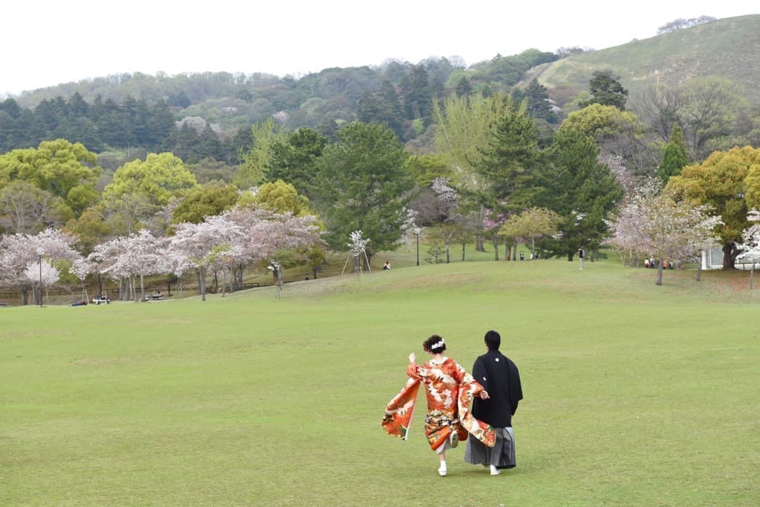 奈良の桜で和装前撮りフォトウェディングの写真