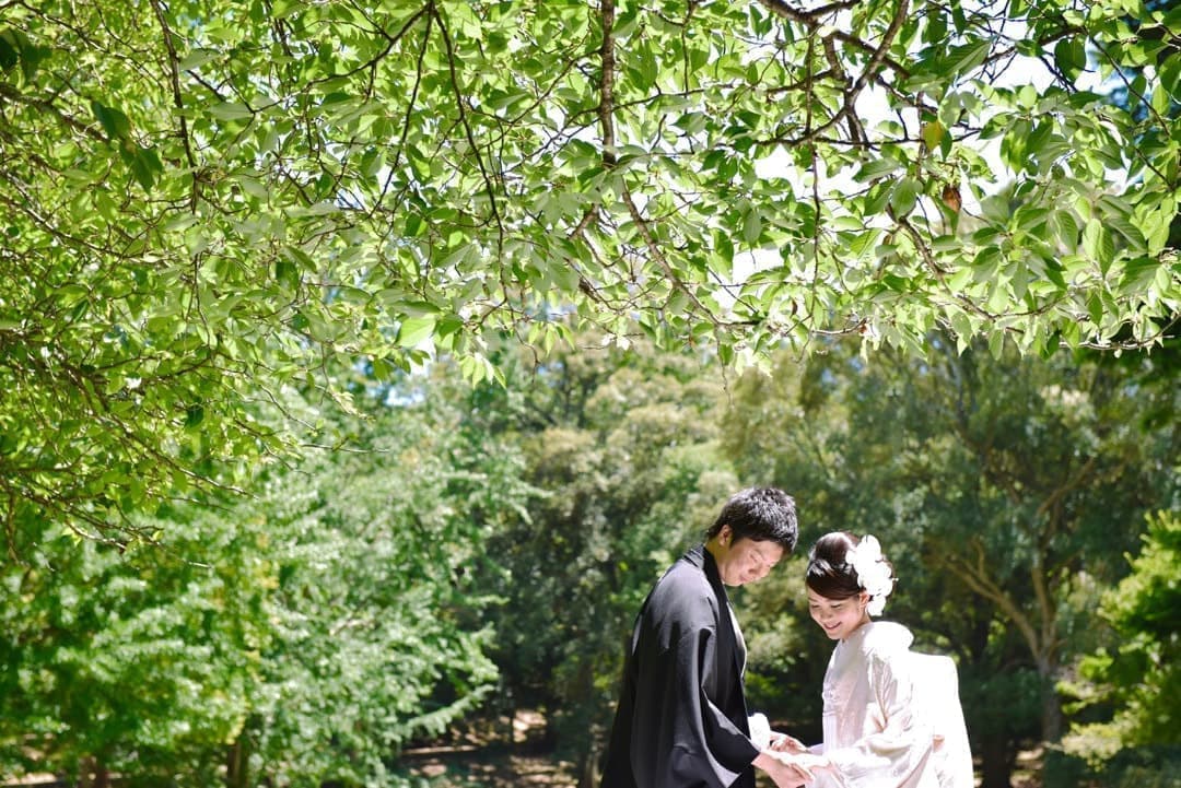 奈良の新緑で和装前撮りフォトウェディングの写真