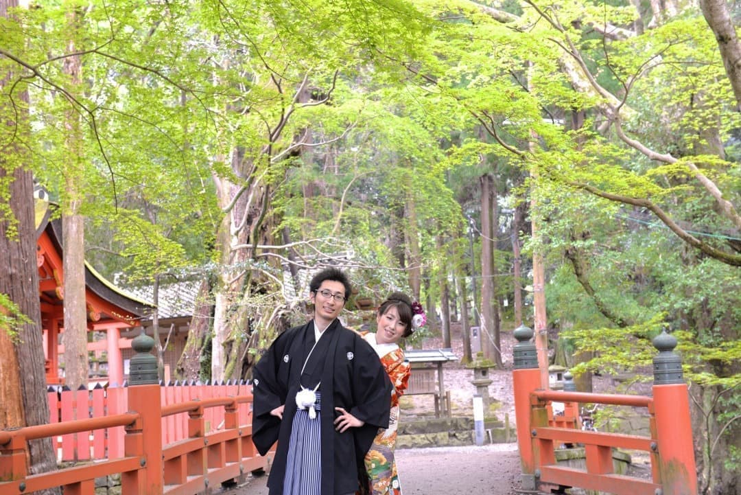 奈良の新緑で和装前撮りフォトウェディングの写真