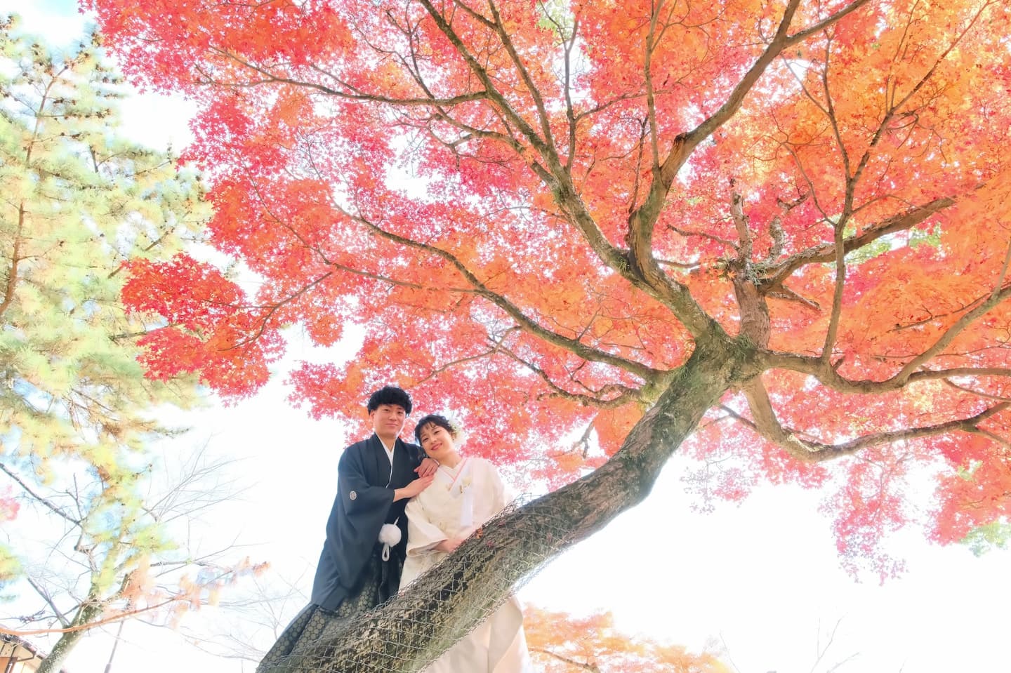 紅葉の奈良で和装のフォトウエディング。