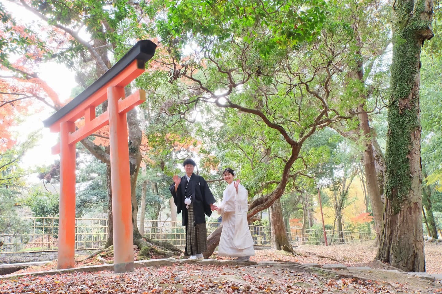 紅葉の奈良で和装のフォトウエディング。