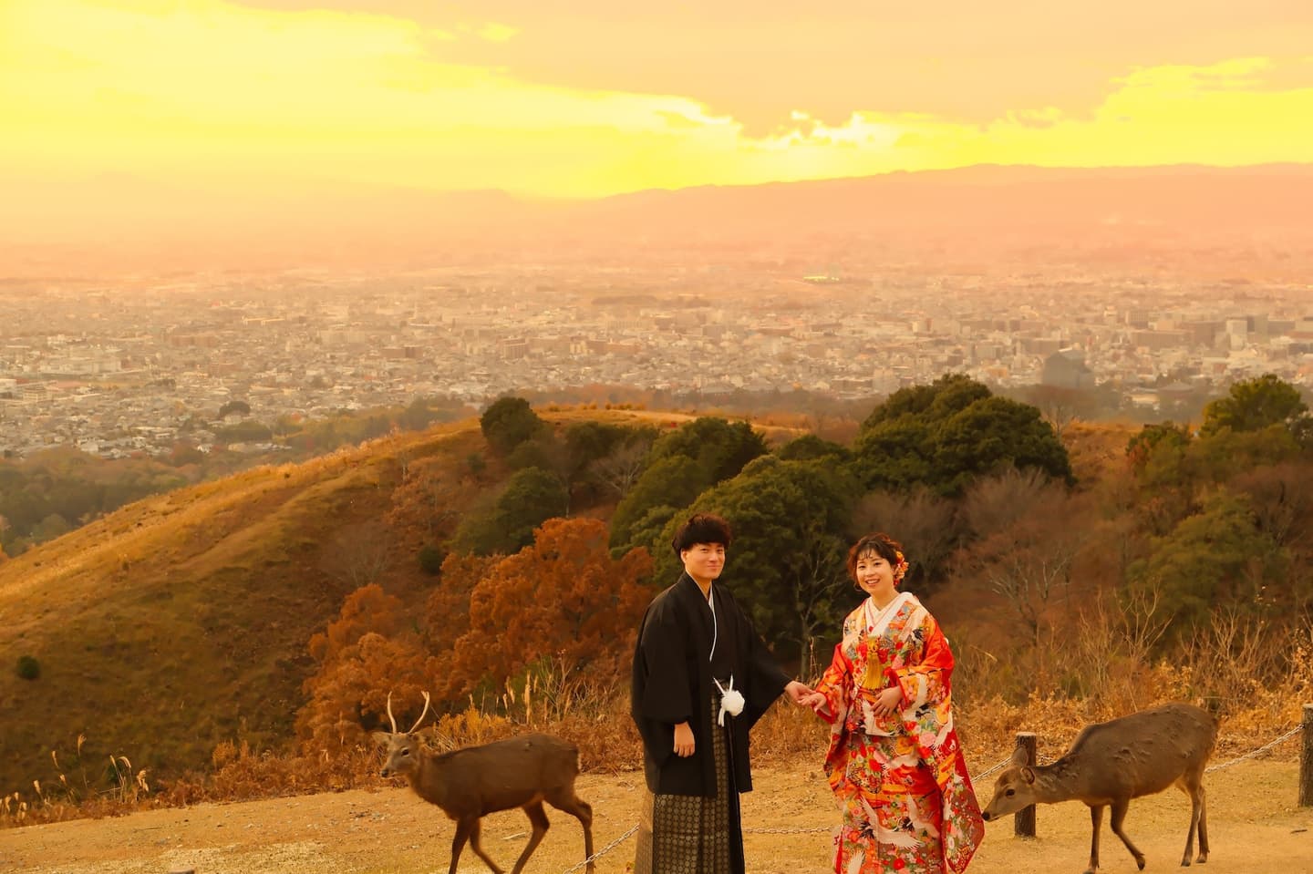 紅葉の奈良で和装のフォトウエディング。