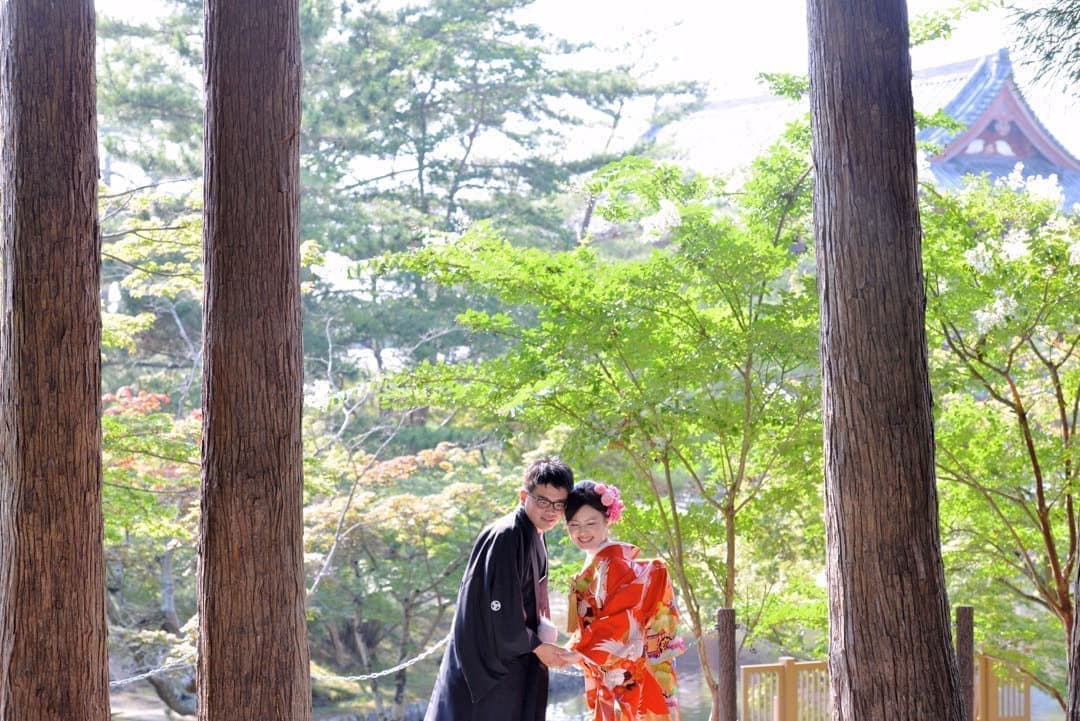 奈良の新緑で和装前撮りフォトウェディングの写真