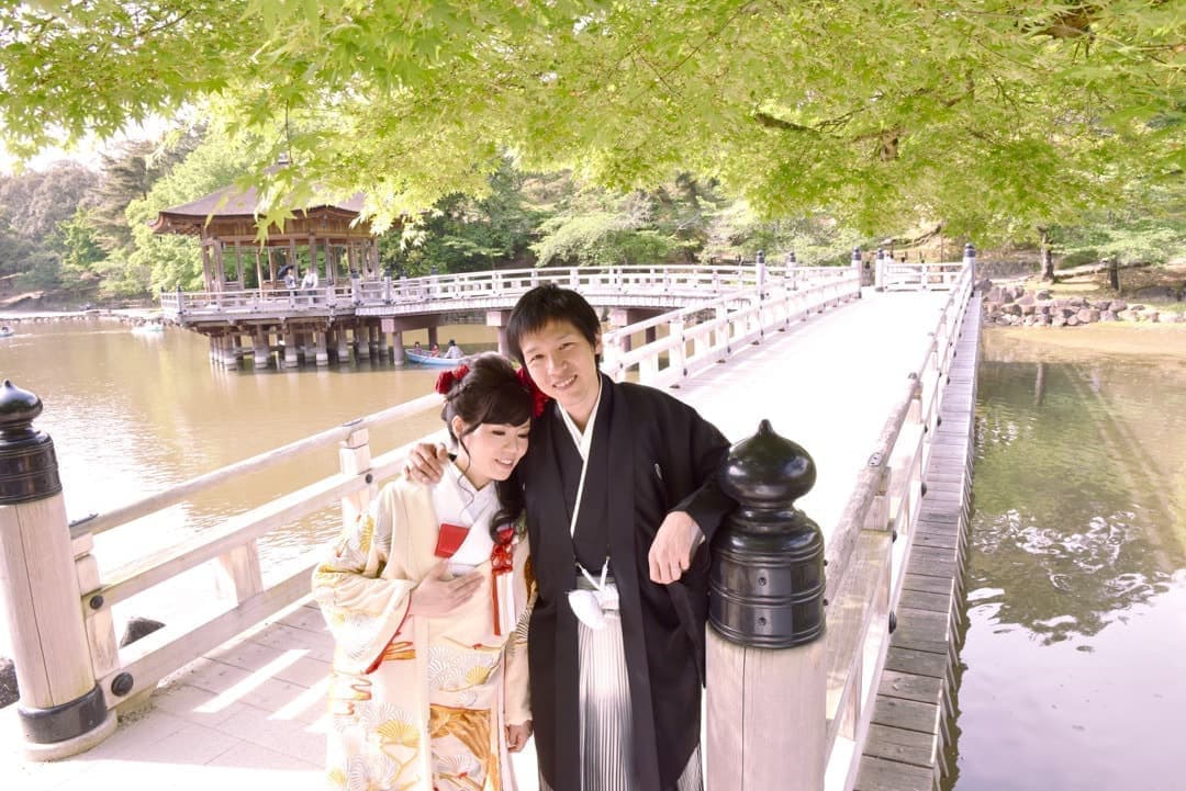 奈良の新緑で和装前撮りフォトウエディングの写真
