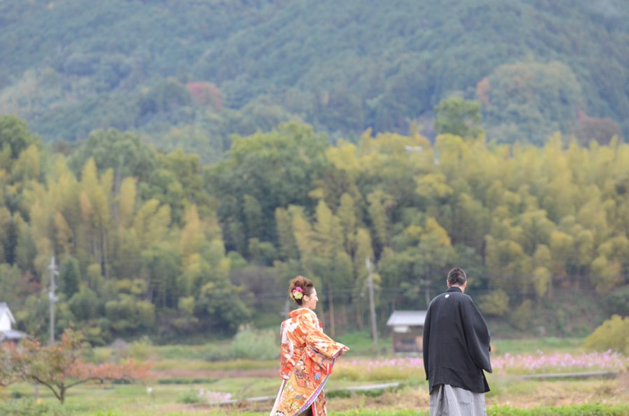 明日香村（飛鳥）の橘寺や石舞台、談山神社などでの結婚式の前撮り和装ロケフォト写真