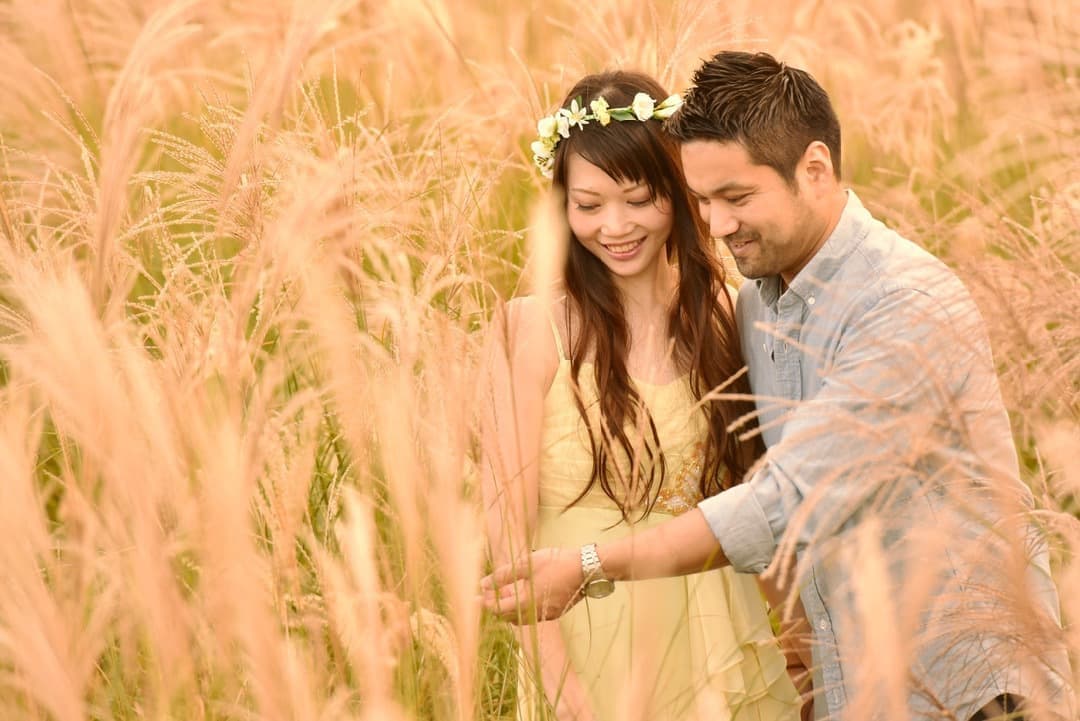 若草山でドレスの結婚写真