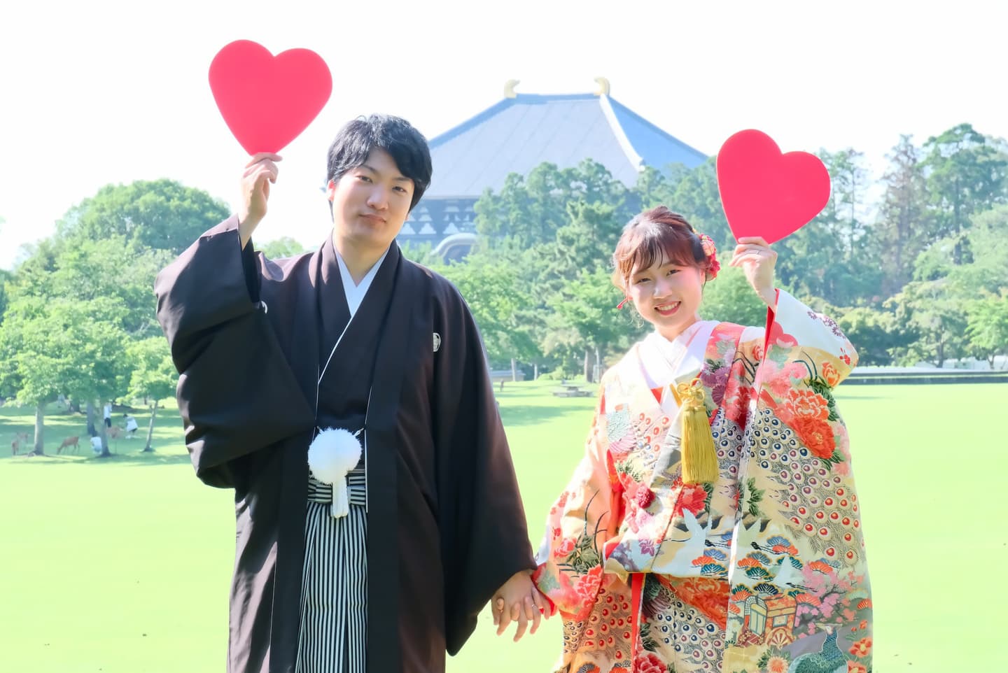 奈良で鹿と和装フォトウェディング