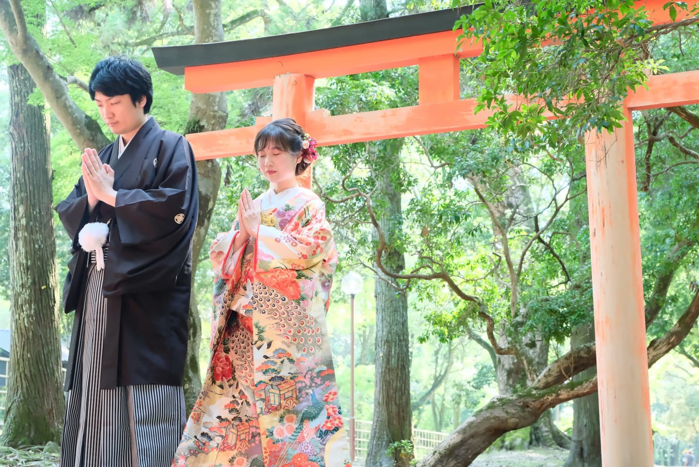 奈良で鹿と和装フォトウェディング