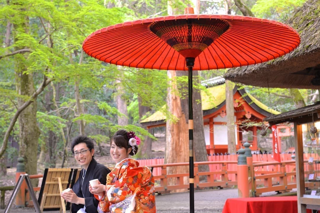 奈良の新緑で和装前撮りフォトウェディングの写真