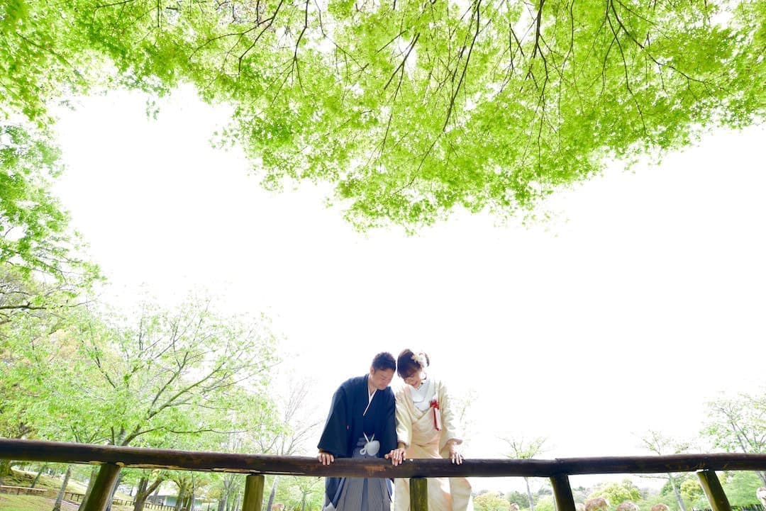 奈良の新緑で和装前撮りフォトウェディングの写真