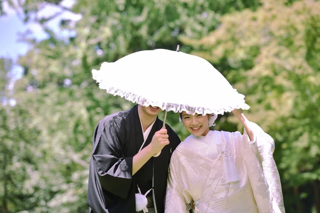 奈良の新緑で和装前撮りフォトウェディングの写真