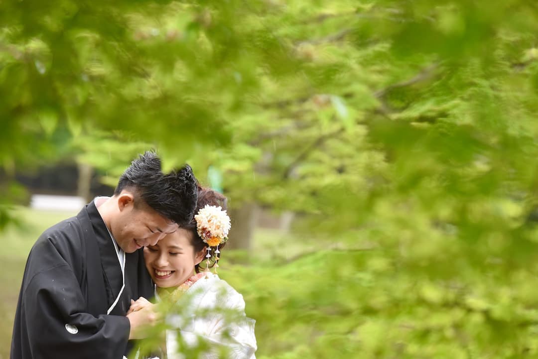奈良の新緑で和装前撮りフォトウェディングの写真
