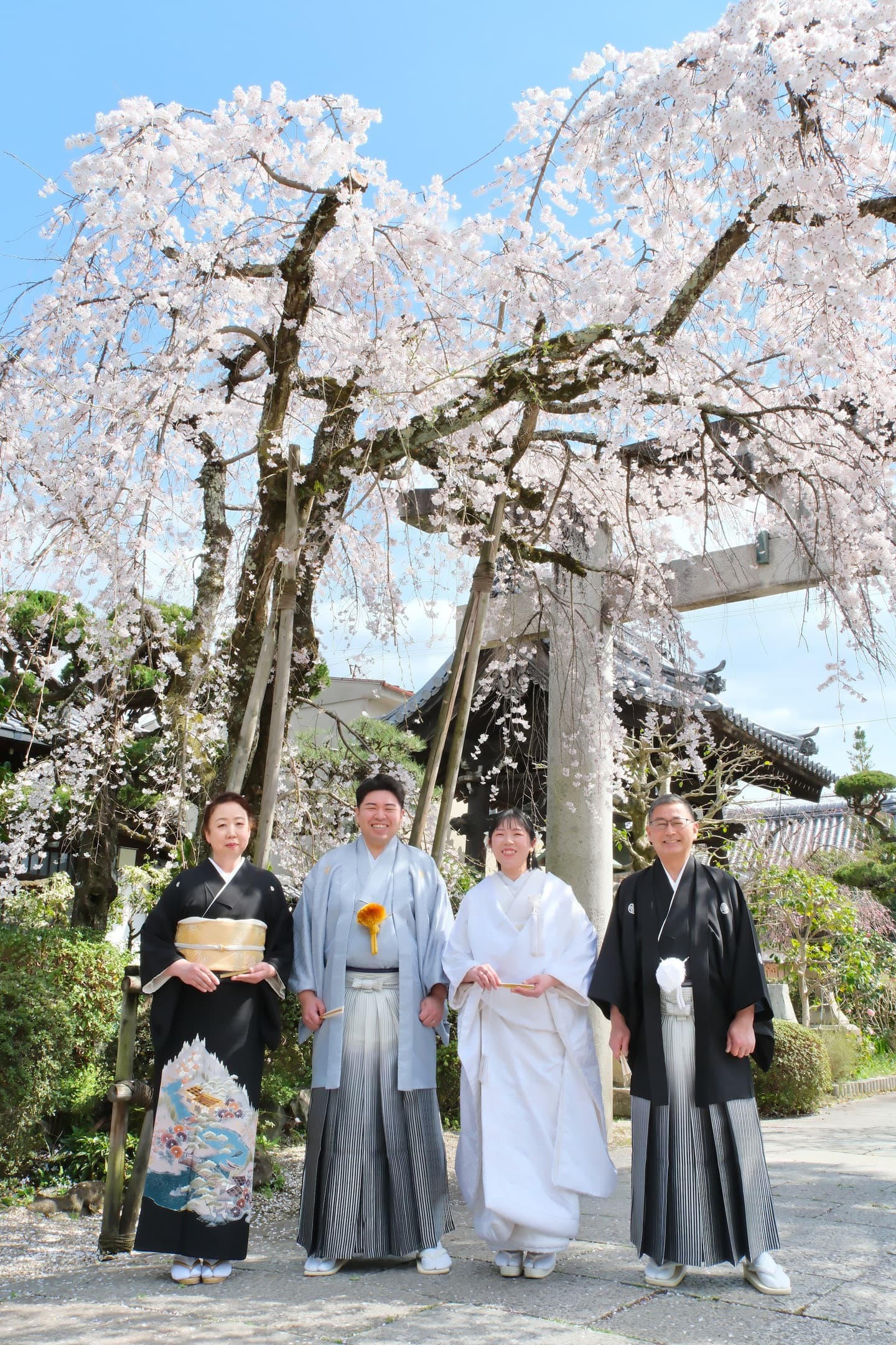 奈良の神社で和装前撮りフォトウェディングをしている新郎新婦