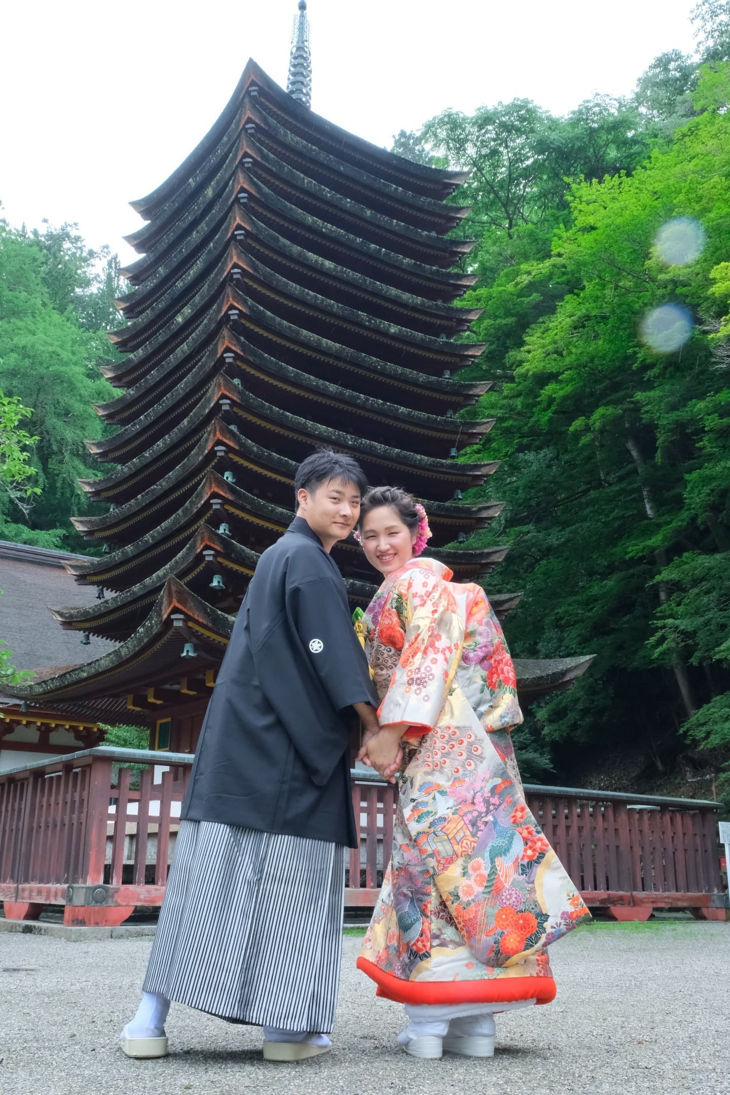 談山神社で前撮りの花嫁の写真